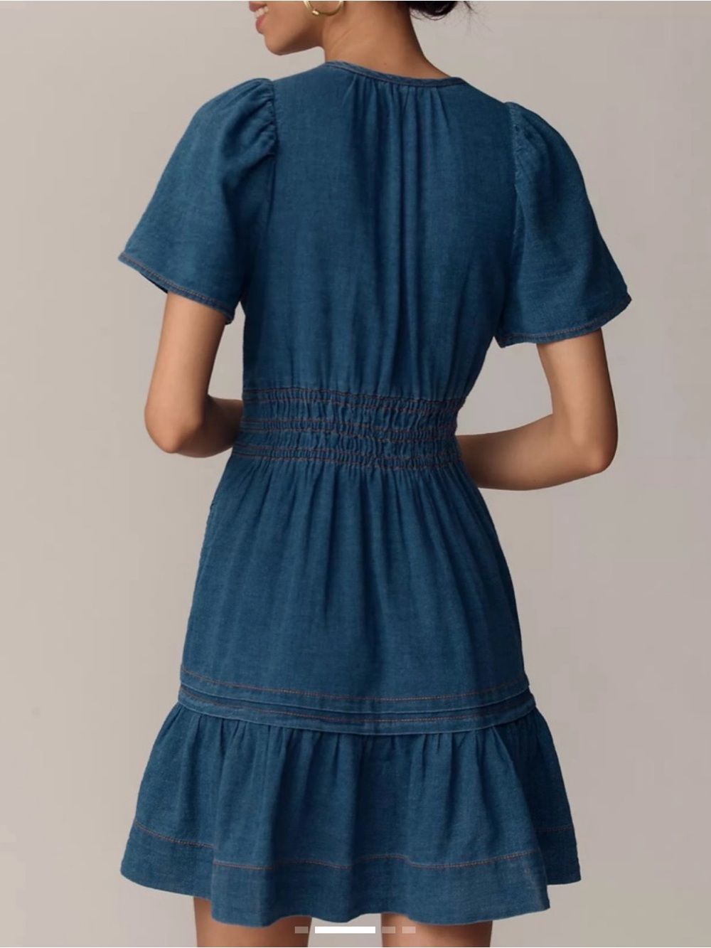 Anthropologie Smocked-Waist Denim Mini Dress - Picture 2 of 5